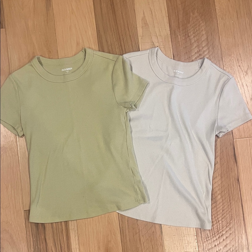 Old Navy Women's Short Sleeve snug fit Tee shirt top ribbed - Olive green & tan